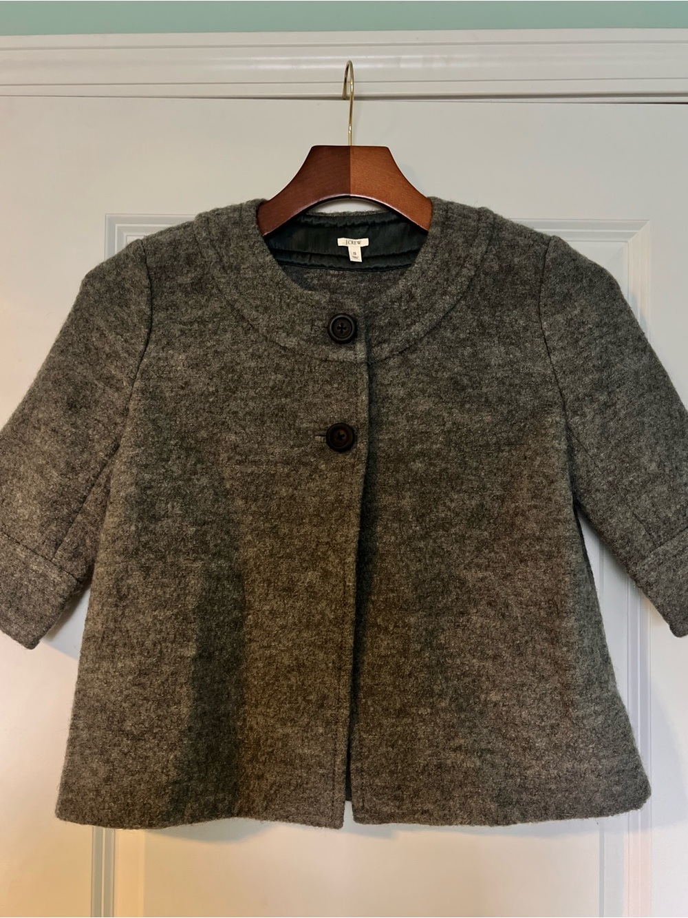 J. Crew Charcoal Gray Short Wool Babydoll Coat Three Quarter Length Sleeve